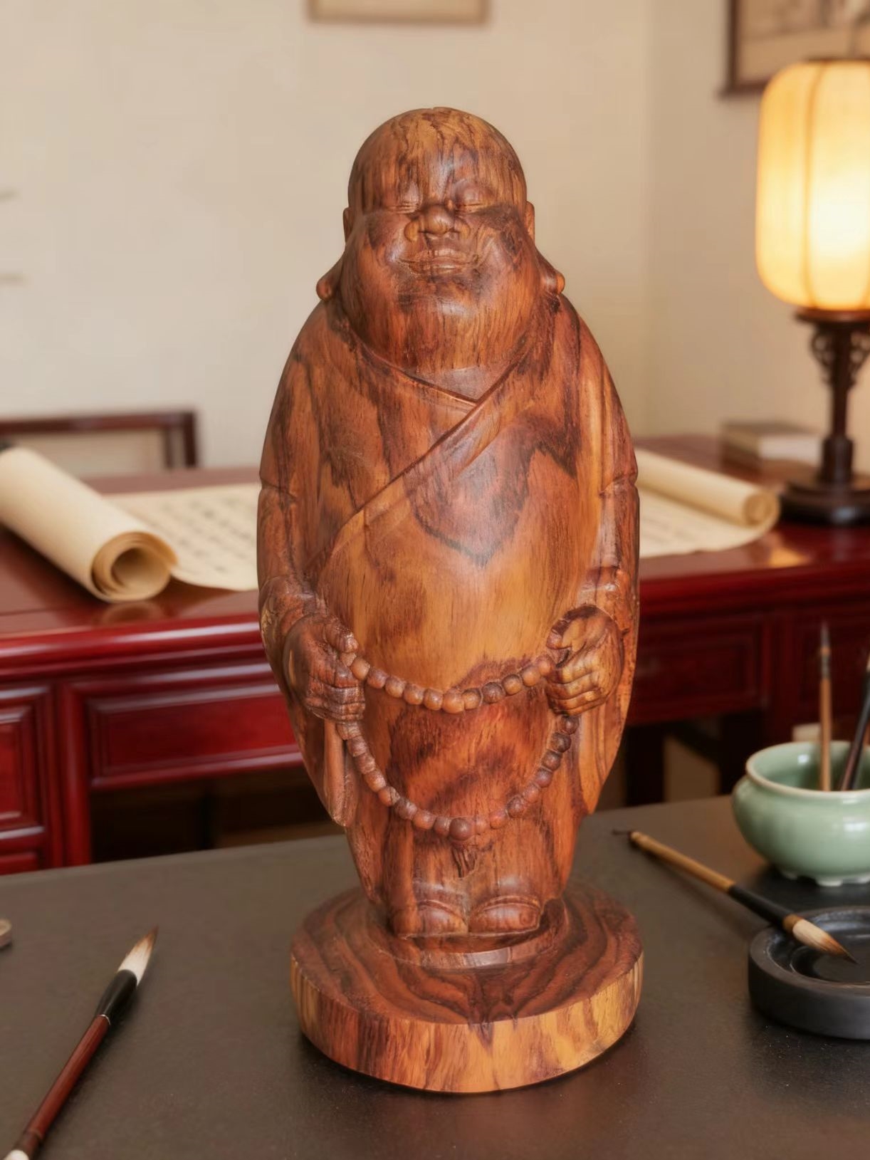 海南黄花梨弥勒佛文玩摆件 130mm高海黄手把件