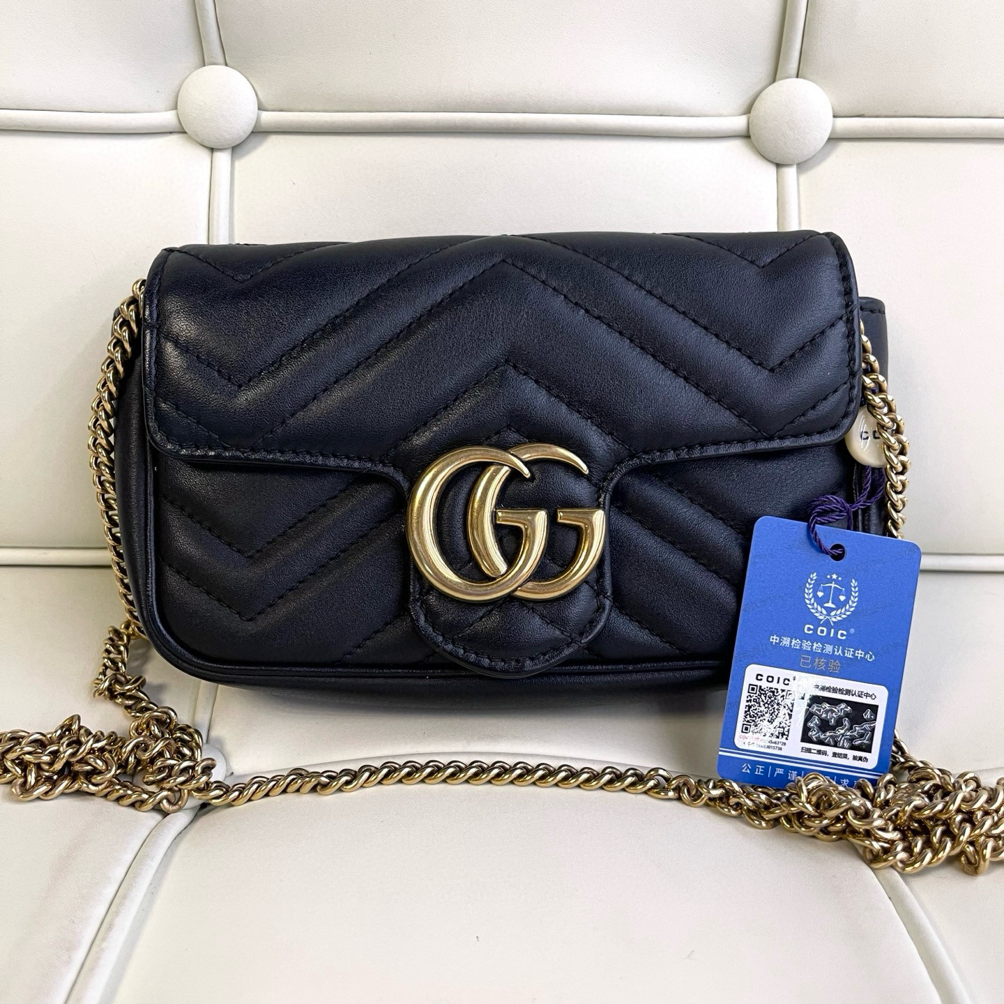 95新 GUCCI/古驰 119454 古驰黑金马蒙mini斜挎包