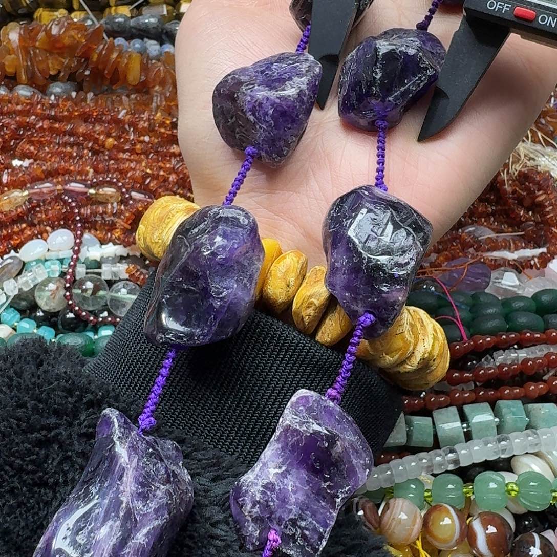 玛瑙/玉髓合金珠宝半成品一条25mm紫水晶原石项链