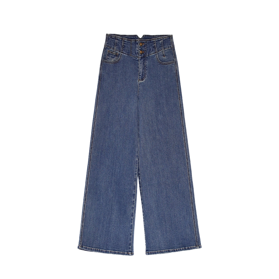 安忆 国风设计款百搭三压线高腰宽松牛仔裤 k15