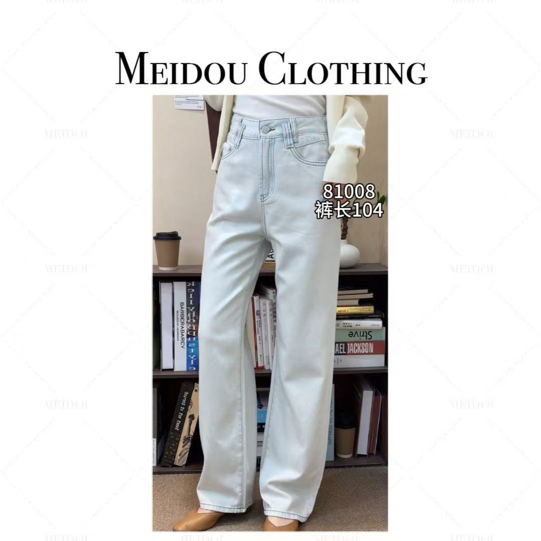 MEIDOU-81008【超软牛仔】 设计师高腰时尚休闲百搭直筒水洗牛仔裤