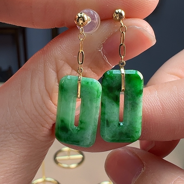 翡翠耳饰18K金镶嵌耳饰