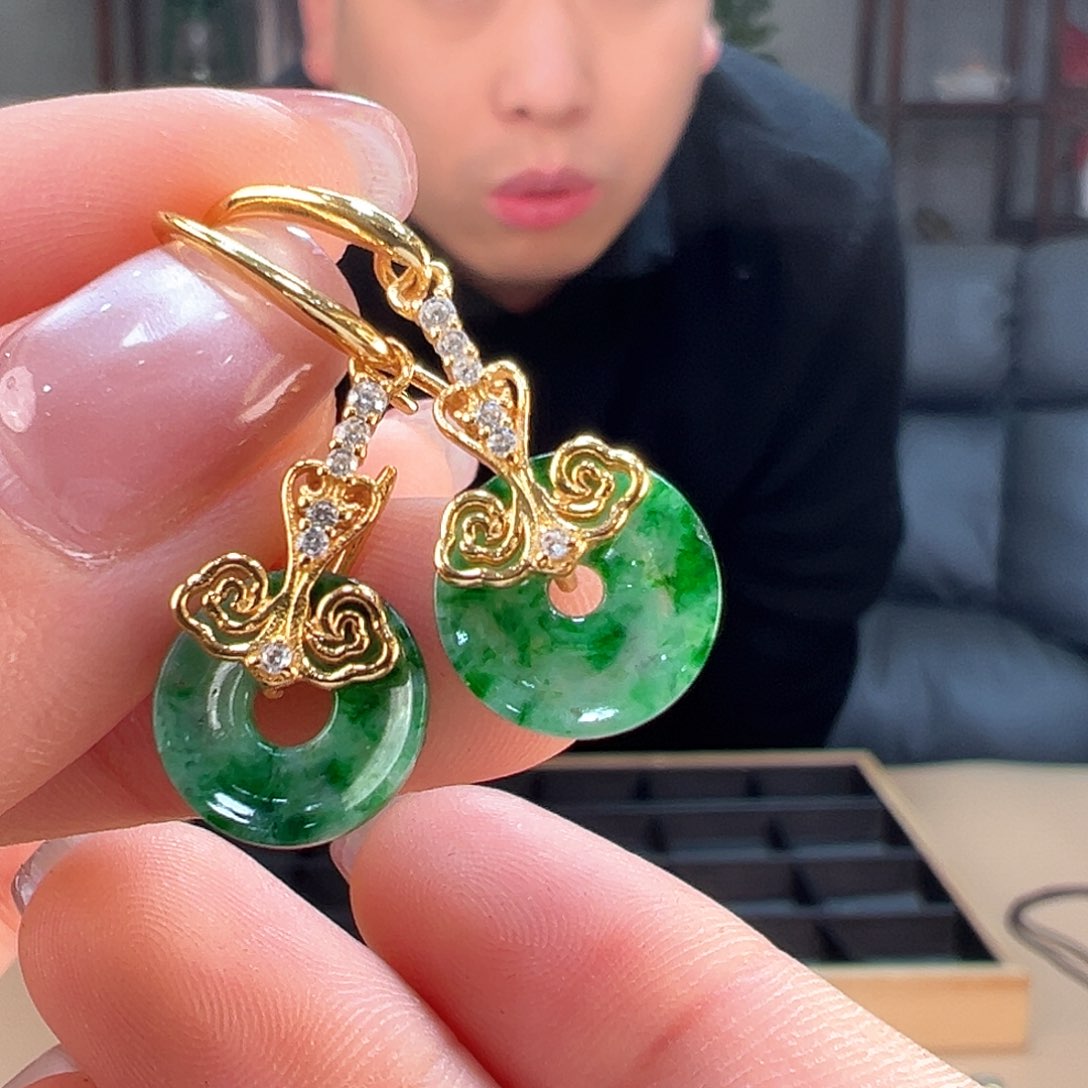 翡翠耳饰银S925镶嵌耳环19