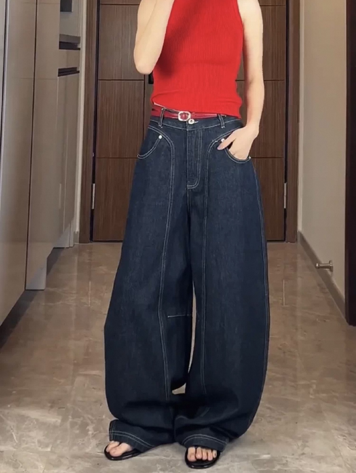 born（7089）弯刀牛仔长裤