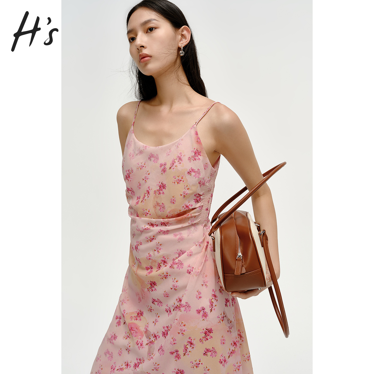 HS法式晕染碎花裙夏季新品高级设计感薄纱海边度假吊带连衣裙女
