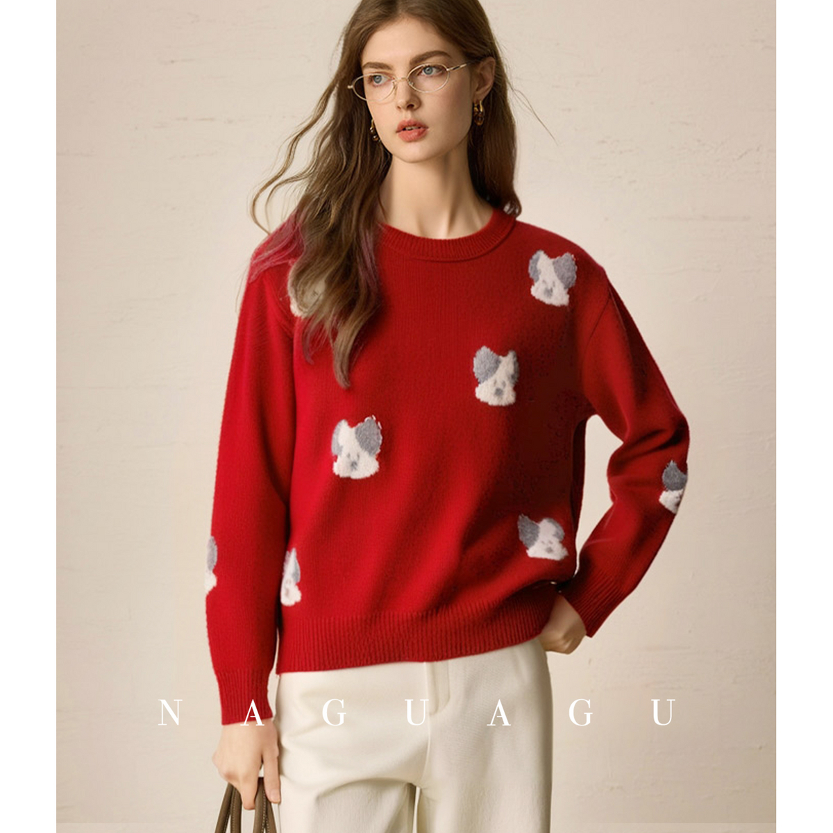 【新年本命牛绒系列】24支羊毛混纺 条纹/卡通小狗毛衣冬新款女