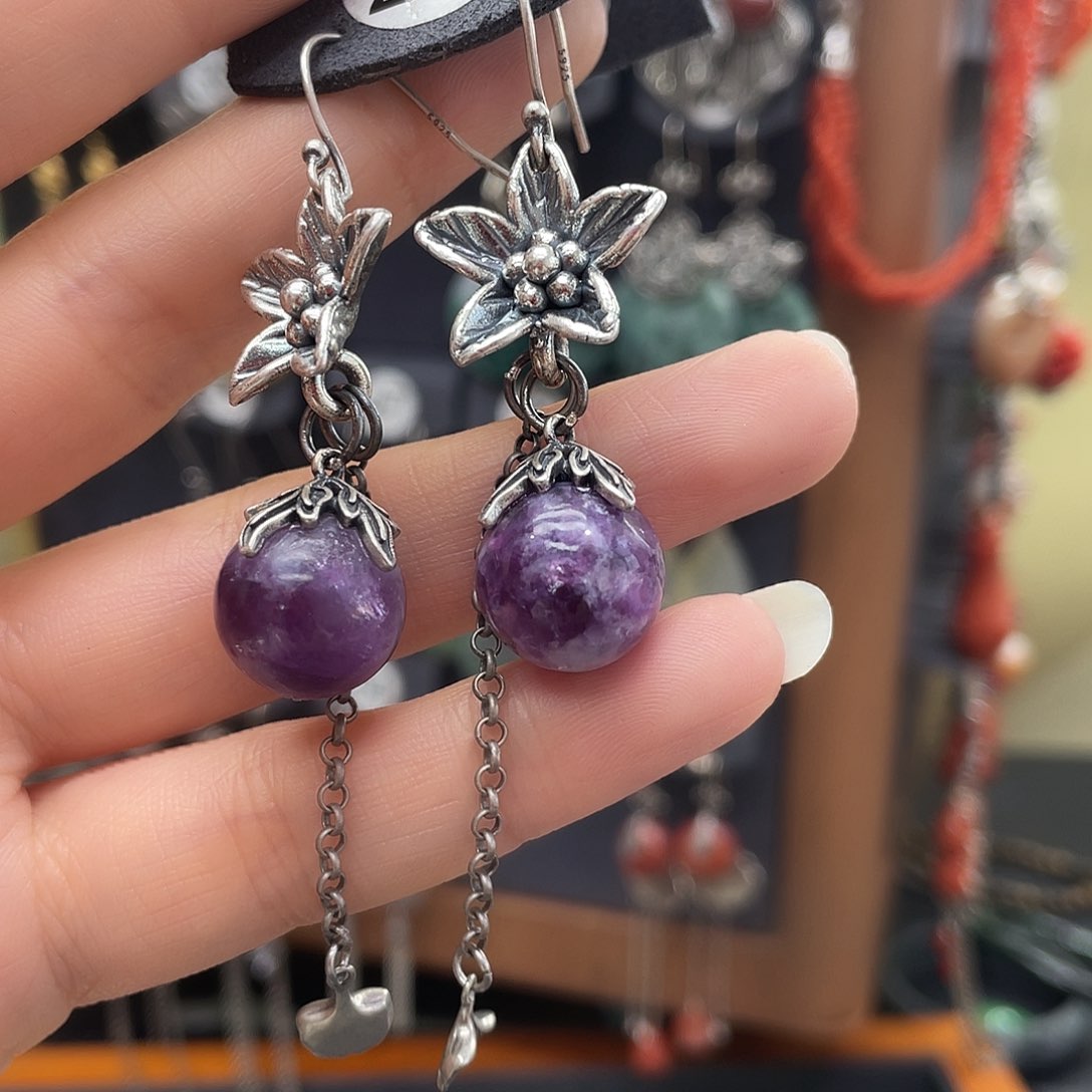 石英质玉耳钉银S925镶嵌淼*506gjnhghj