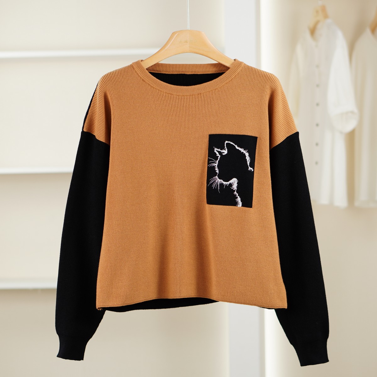 麦迪尚品【唯】51203187 拼色百搭圆领针织衫春秋女装专柜撤柜