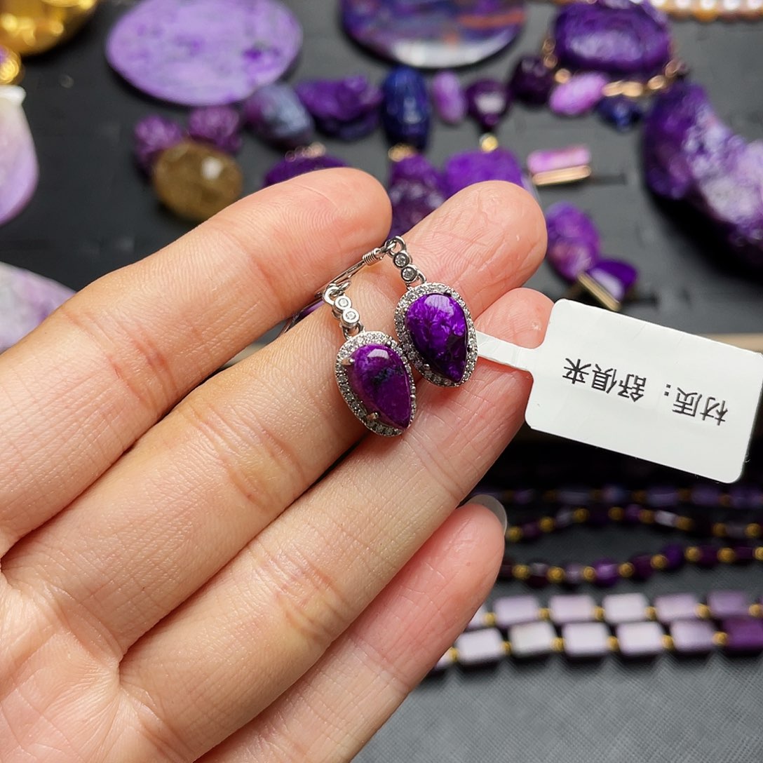 苏纪石（舒俱来）耳钩银S925镶嵌