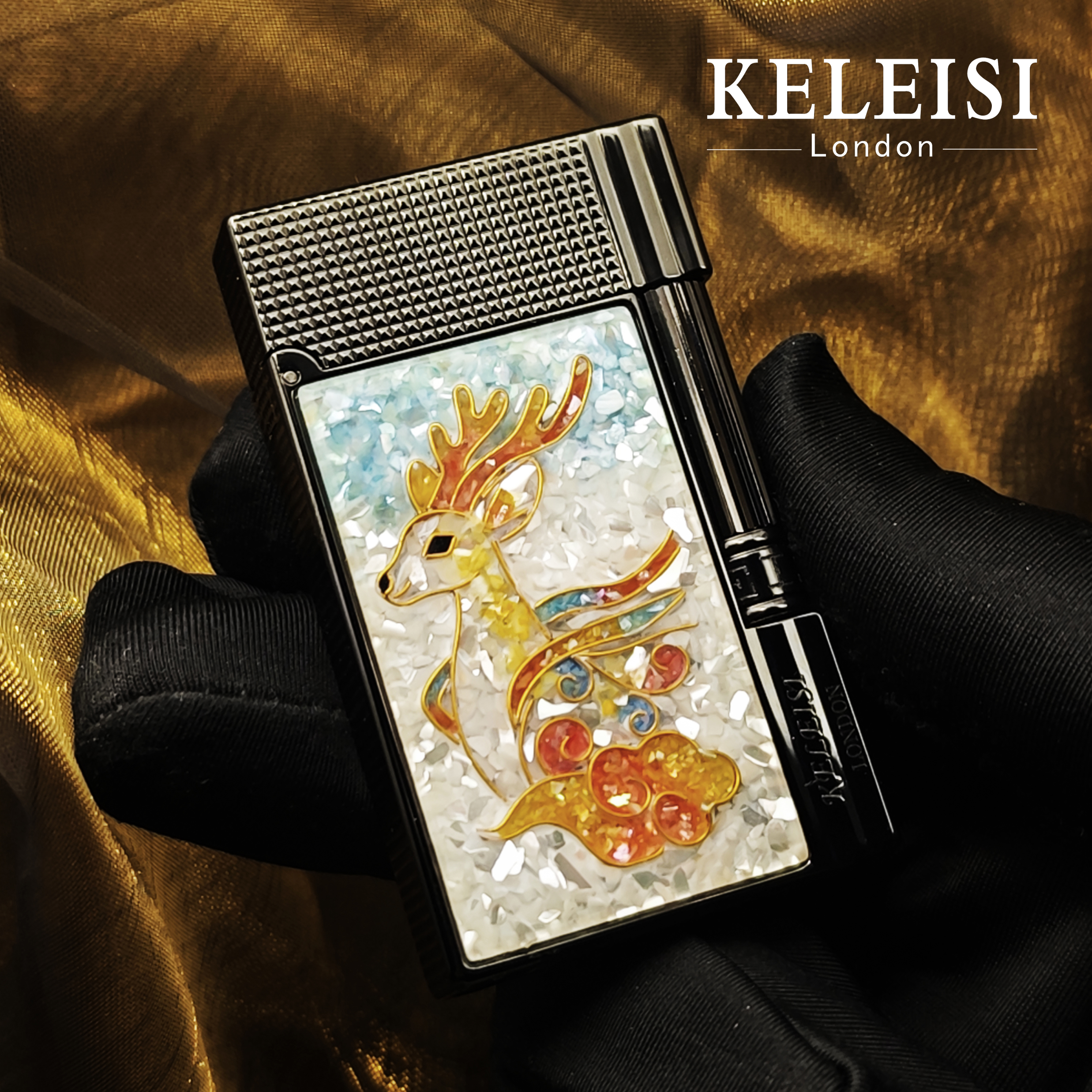 KELEISI【九色鹿】非遗纯手工·掐丝珐琅·纯铜朗声机侧滑充气斜火