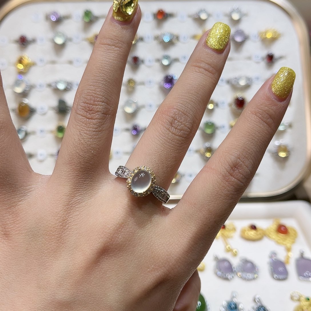 蛇纹石玉戒指银S925镶嵌