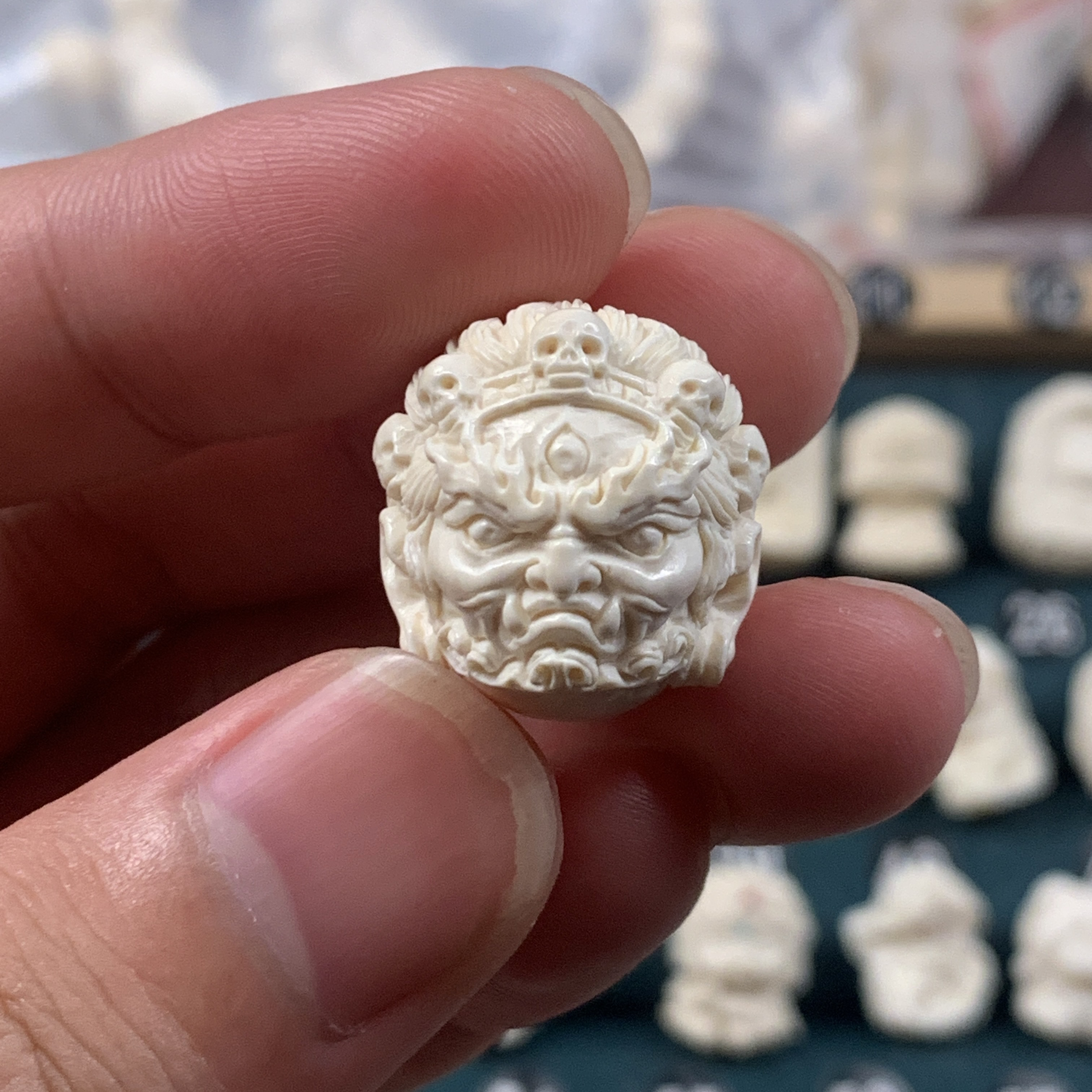 保真正品纯天然猛犸牙2.0精工怒目大黑天单珠手串108吊坠通用配饰