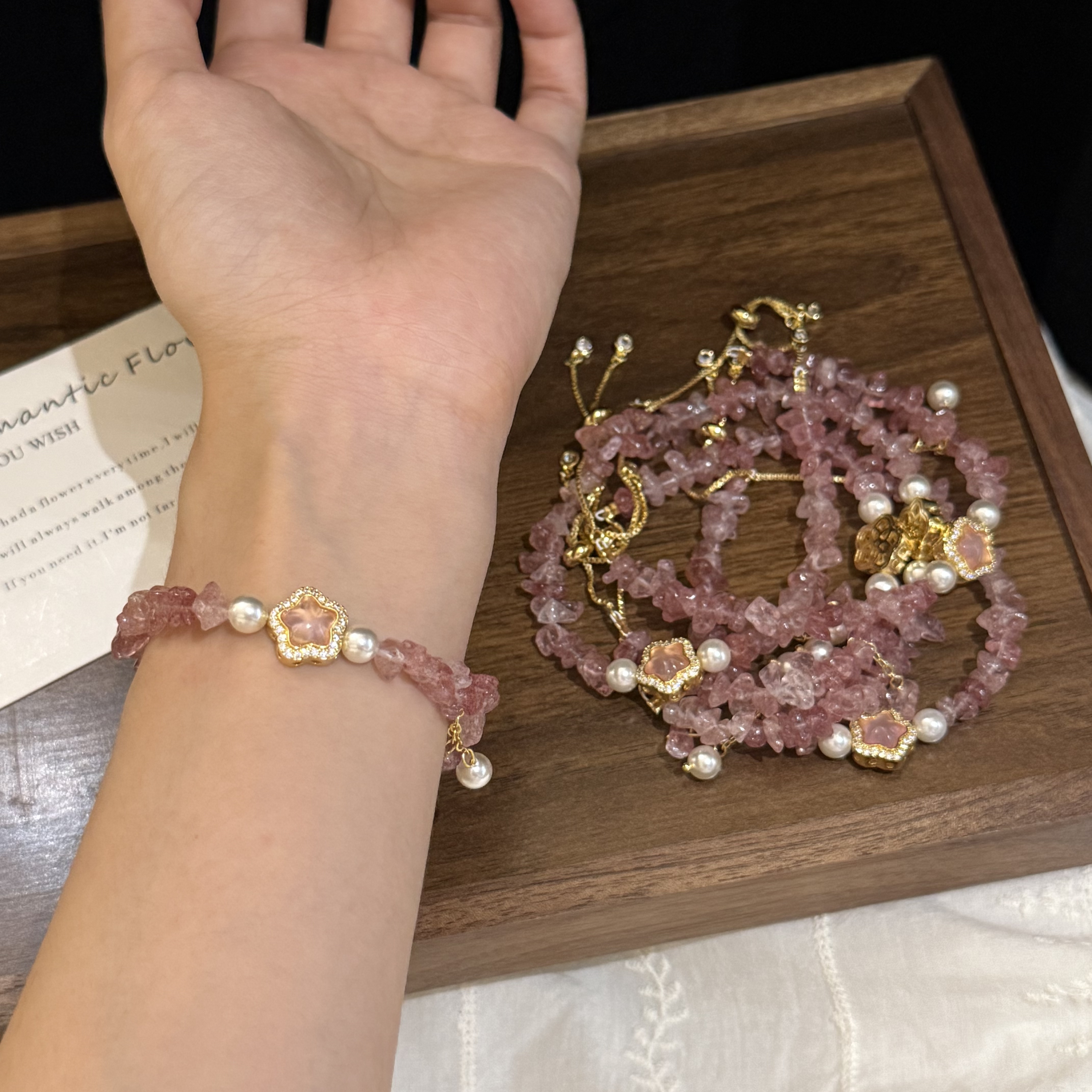 【星星碎石】粉色温柔甜美碎石手链小众设计可爱少女新品ins夏天