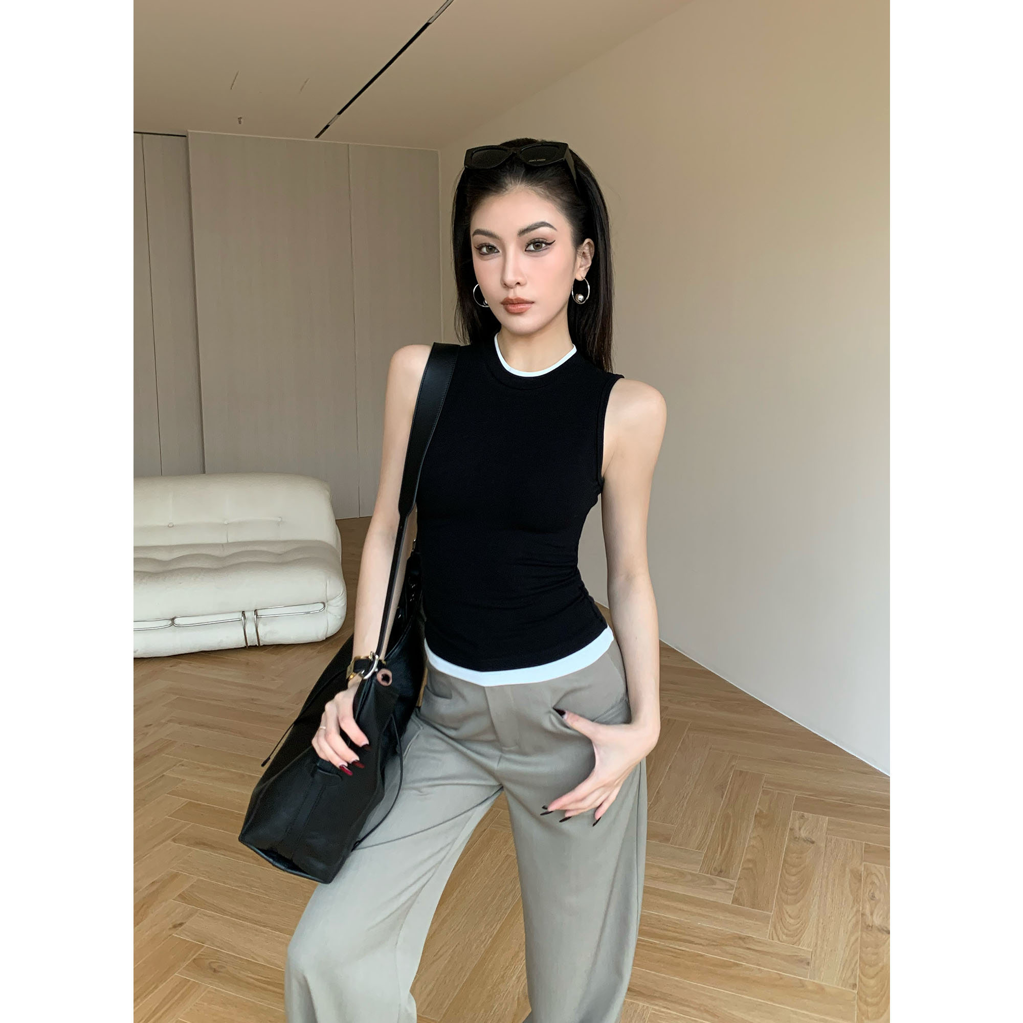 JIJINQI时尚气质显瘦百搭夏季短款修身辣妹无袖上衣女JD01SZPT847