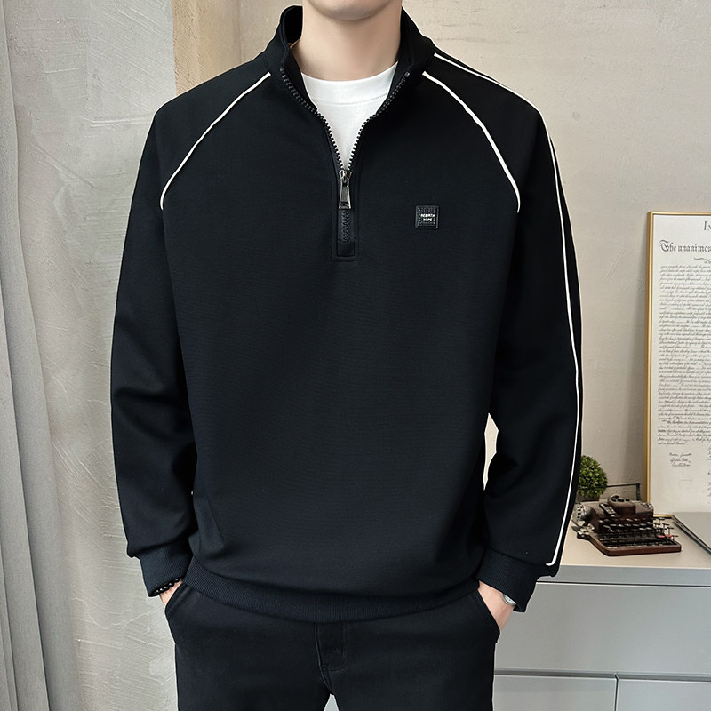 2025秋季卫衣棉质男士辑明线半拉链立领美式套头百搭打底T恤77072