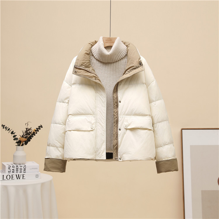 短款鸭绒羽绒服冬季韩版拼色羽绒面包服
