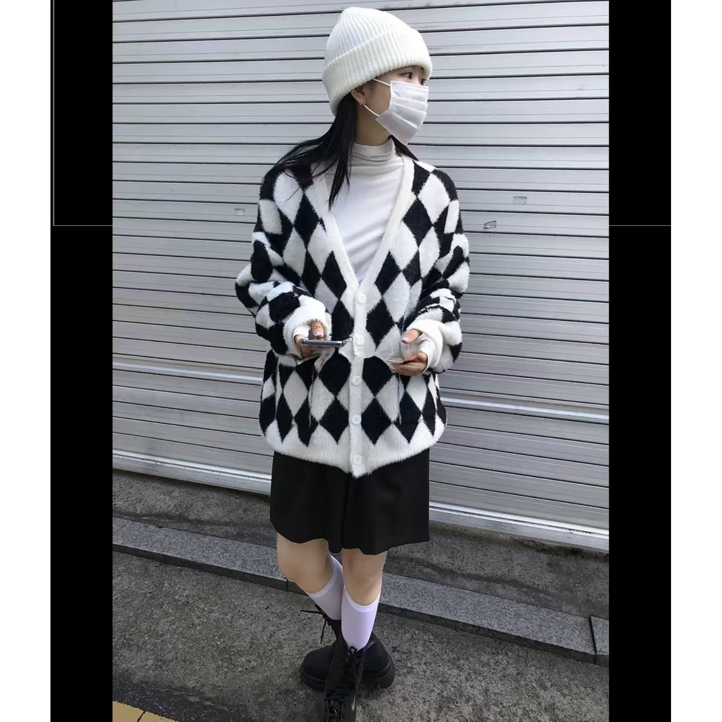 5151 针织开衫外套秋冬新款高级感毛衣菱格韩版宽松慵懒风长袖