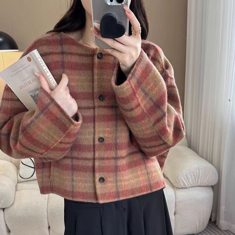 女春秋毛呢外套摩登呢双面羊毛长袖短外套长袖韩版百搭复古宽松