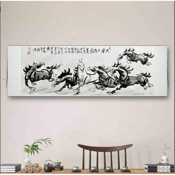 释隆一手绘作品《大唐六骏图》200*70cm