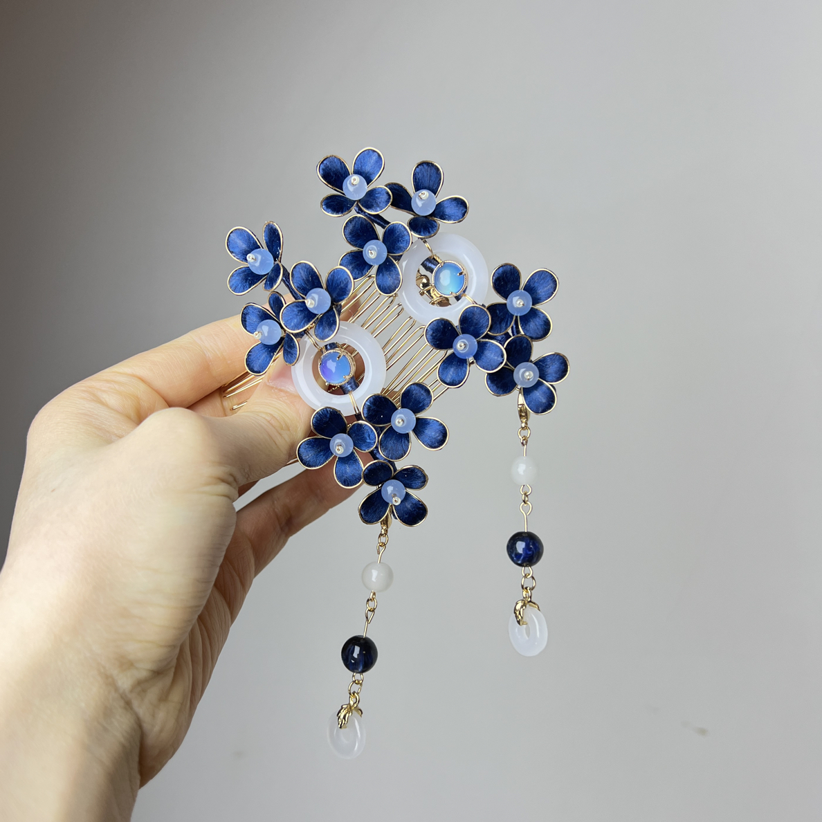 纯手工非遗绒花掐丝发簪 No退No换 绒花发簪簪子挽发日常款宝蓝色