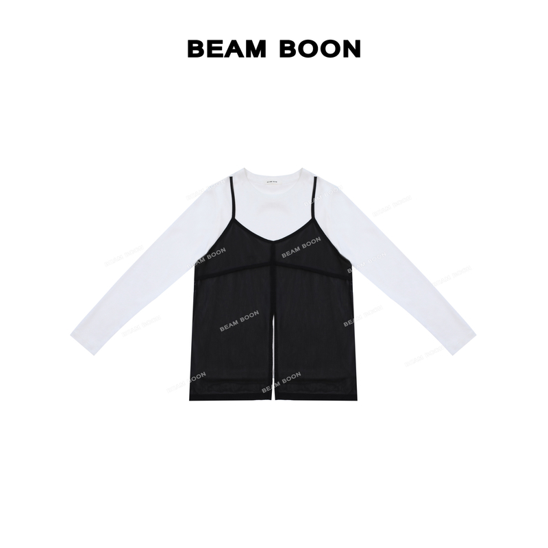 Beam Boon【慵懒日记】凉感透气雪花肌理亚麻蚕丝莱赛尔网纱防晒T恤