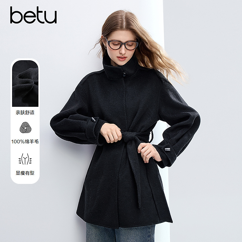 Betu/百图2025年冬季新款时尚气质百搭显瘦中长款毛呢外套2511T13