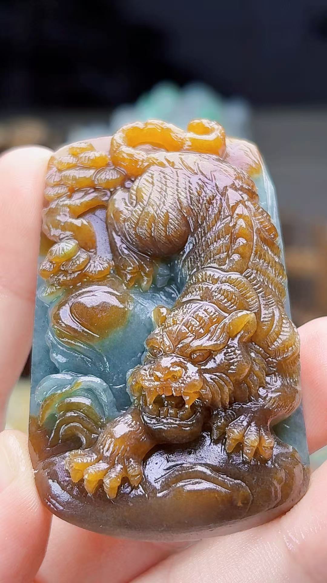 天然缅甸定制翡翠红翡山水老虎毛货买断需抛光尺寸60-37-14