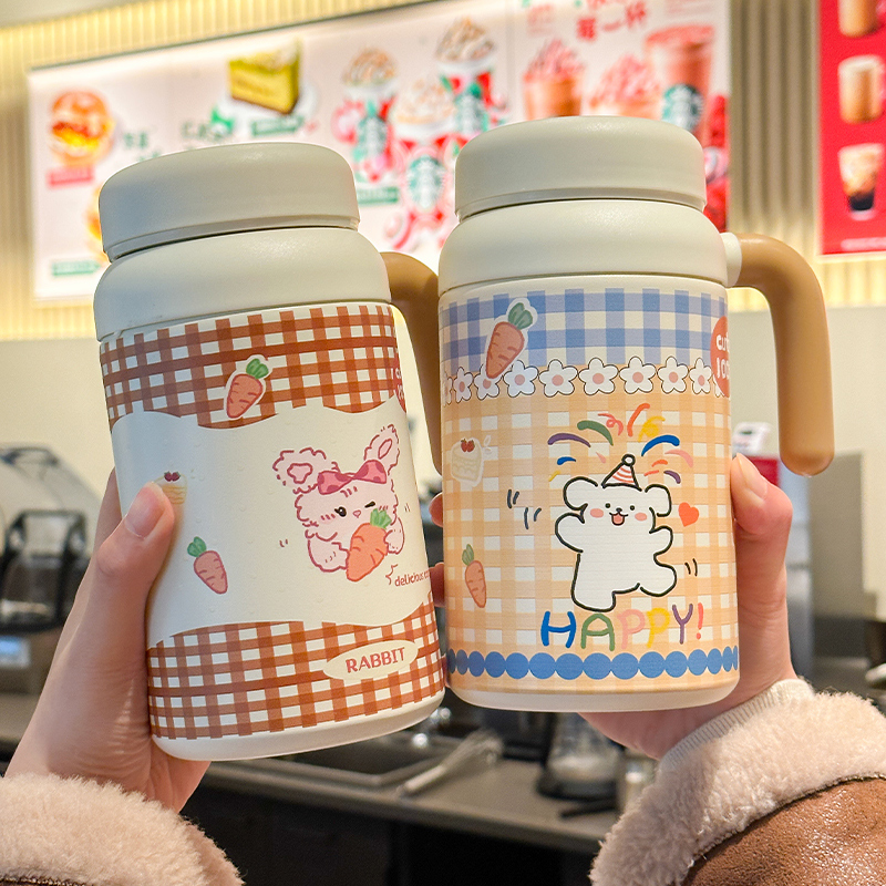 保温杯2025新款高颜值水杯大容量手柄茶杯可爱简约网红大容量杯子