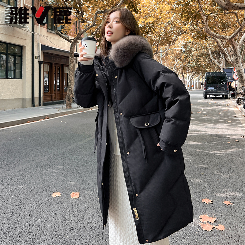【冬日穿搭】雅鹿90白鸭绒羽绒服狐狸毛领长款女冬加厚秋冬装氛围感
