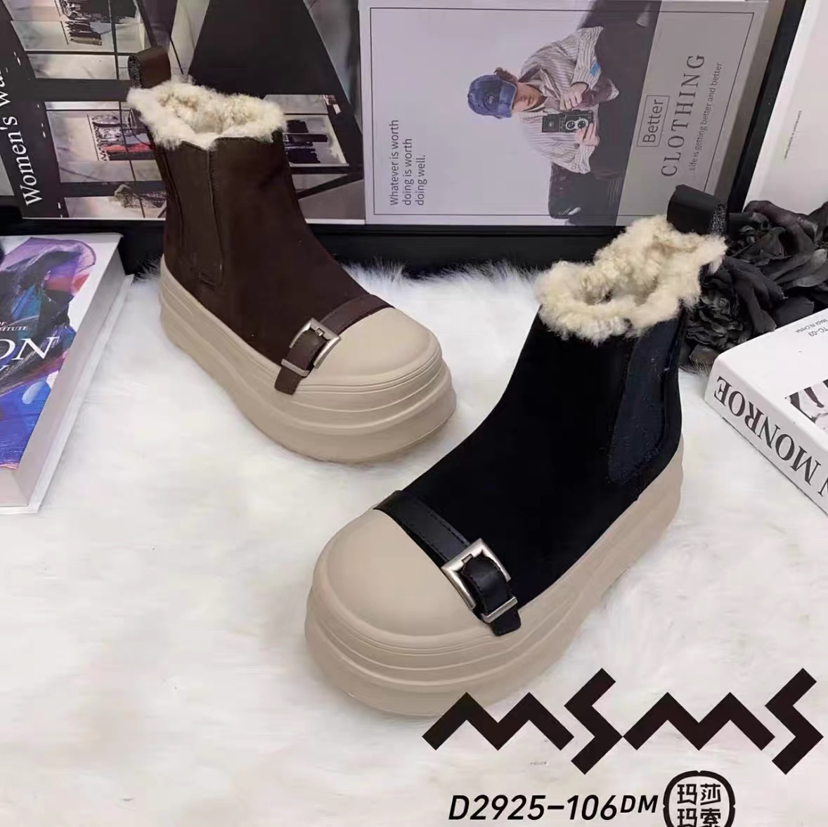 2925-106玛莎玛索2025女鞋新款冬季加绒保暖潮软底短靴大棉