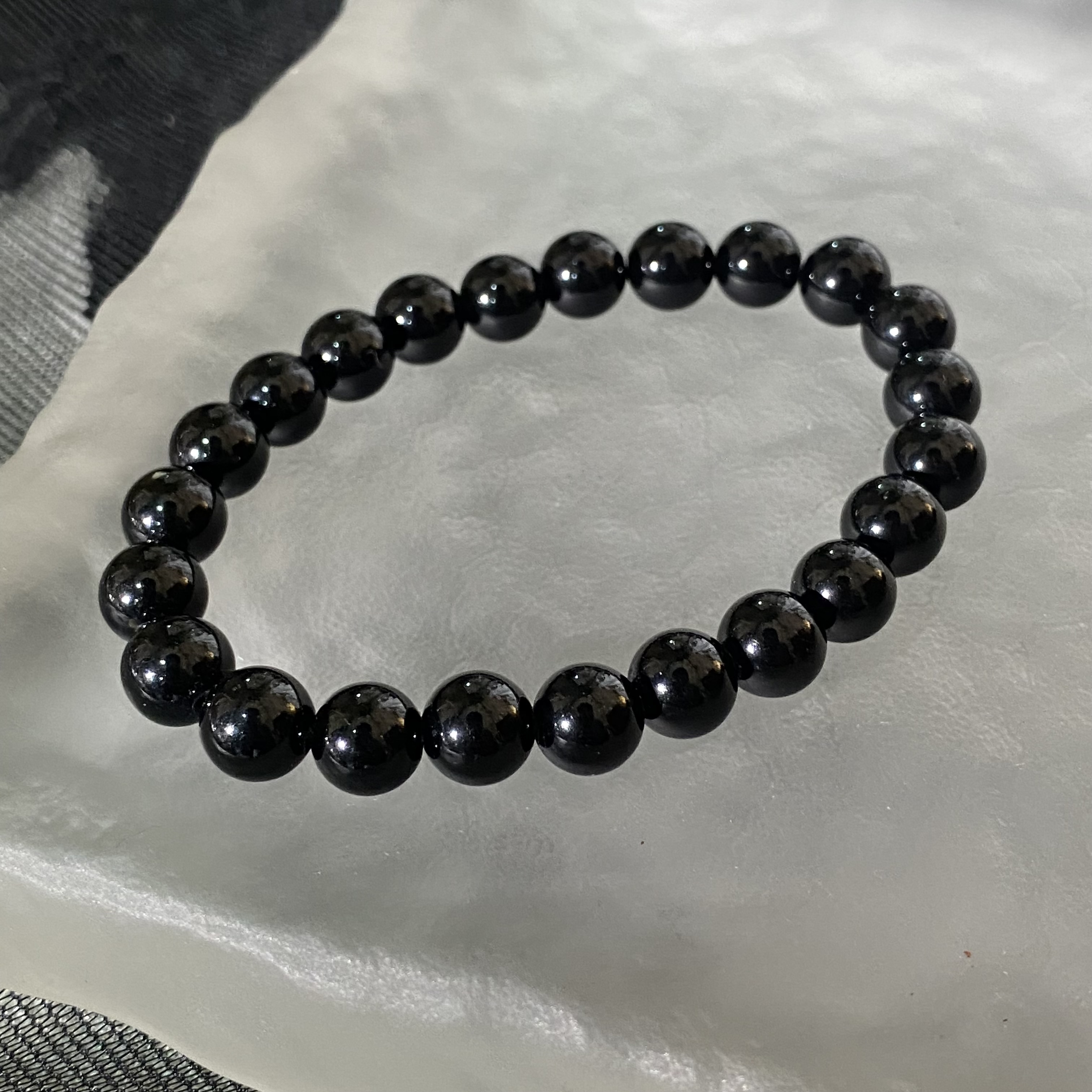 黑曜石圆珠单圈手串约8mm