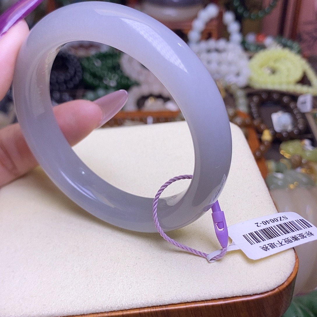 桔****和田玉未镶嵌颈饰烟紫老矿料冰底收藏手镯55