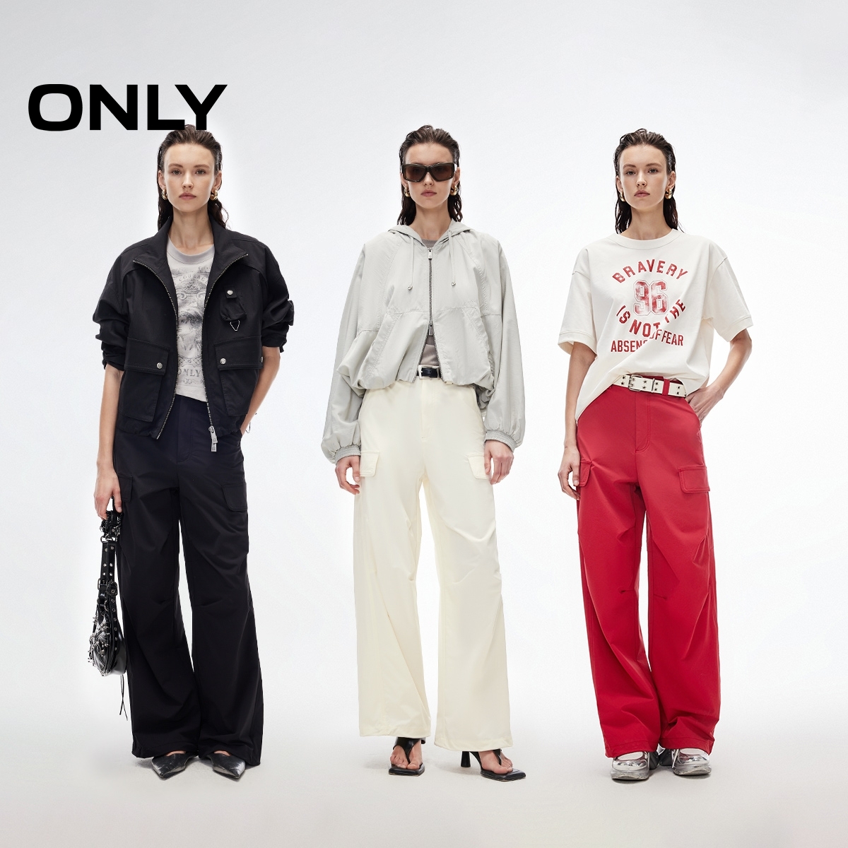 ONLY2025春游出行工装风纯色束脚宽松阔腿裤休闲裤女|125114032