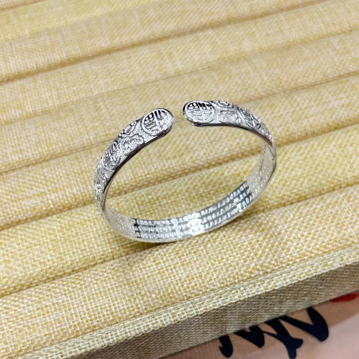 足银手镯 999.9 【28】新款复古开口百福心经女款内刻经文开口百福