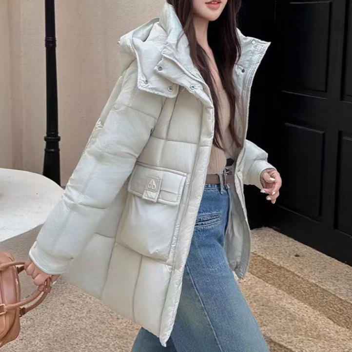 【双十二年终狂欢】25-617冬季中长款连帽加厚宽松保暖口袋外套