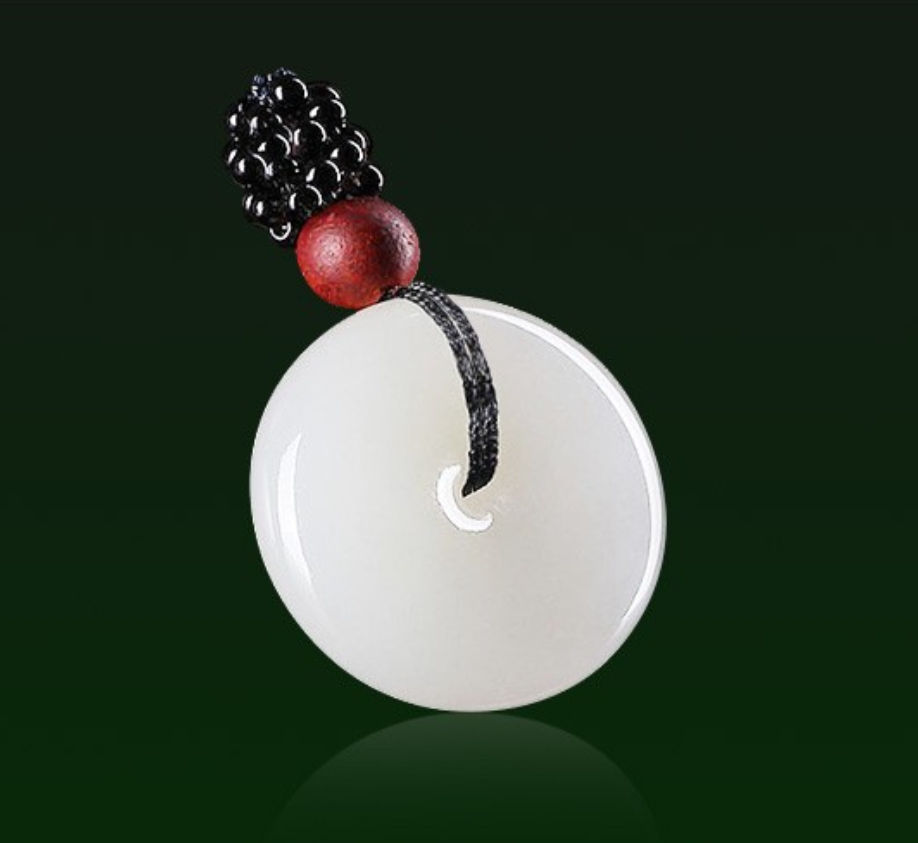 和田金丝玉平安扣(直径2.5cm)绳子颜色随机发货
