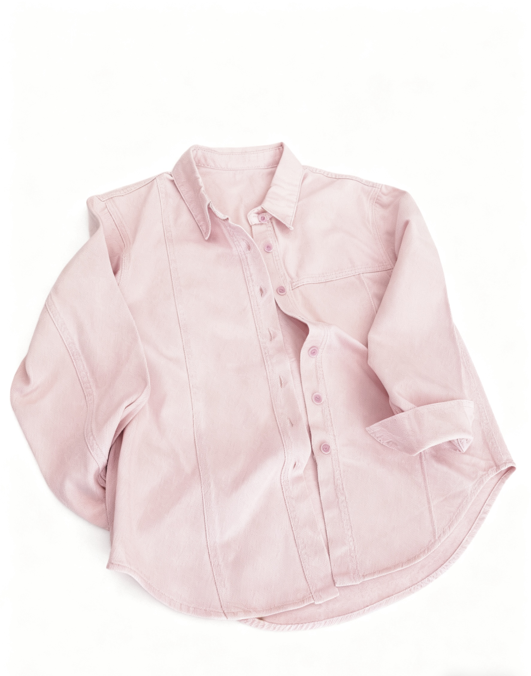 R.X【秋款新品】温柔浅粉色牛仔套装 翻领衬衫+休闲裤时尚两件套