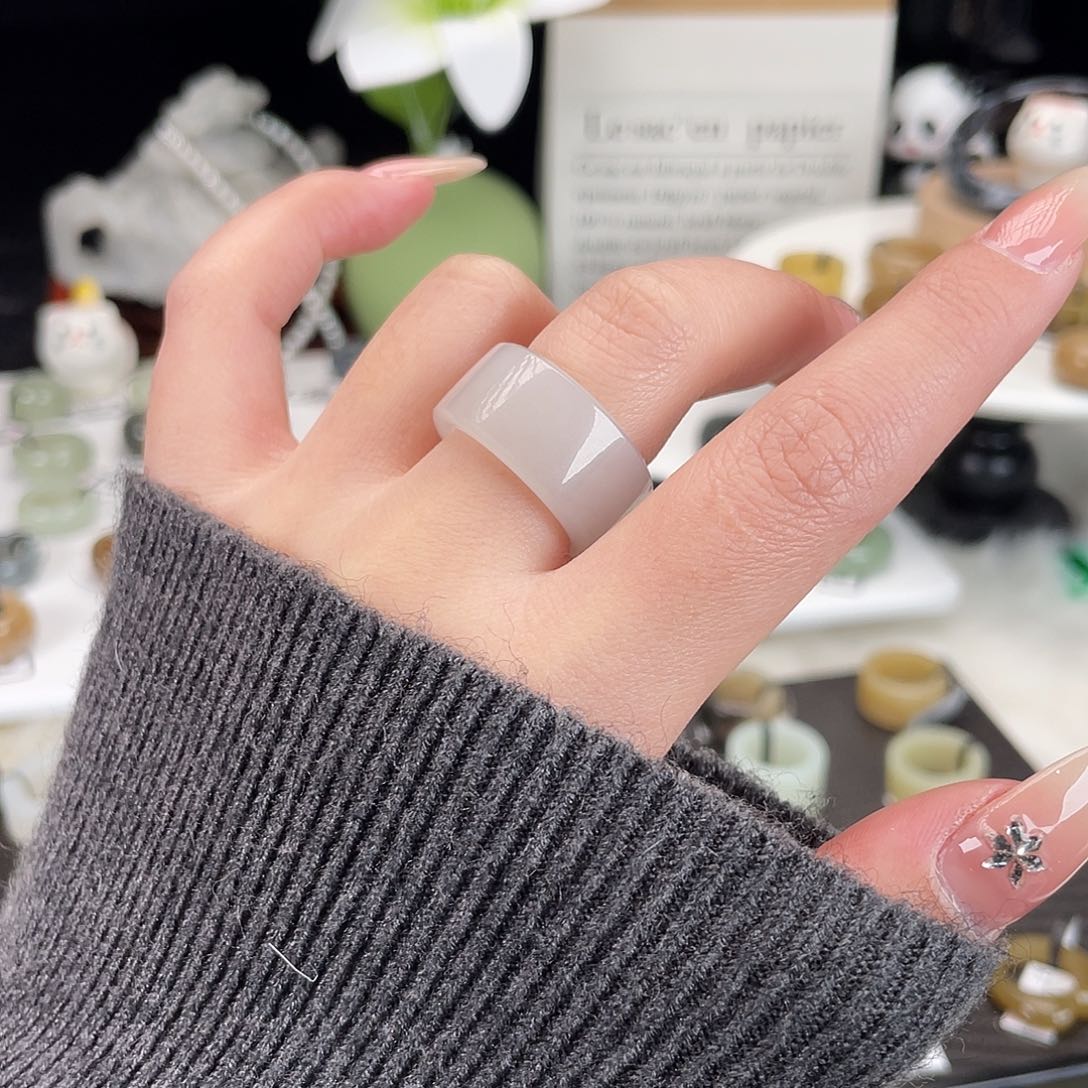 和田玉未镶嵌戒指h23浅烟紫直切17.4不退换