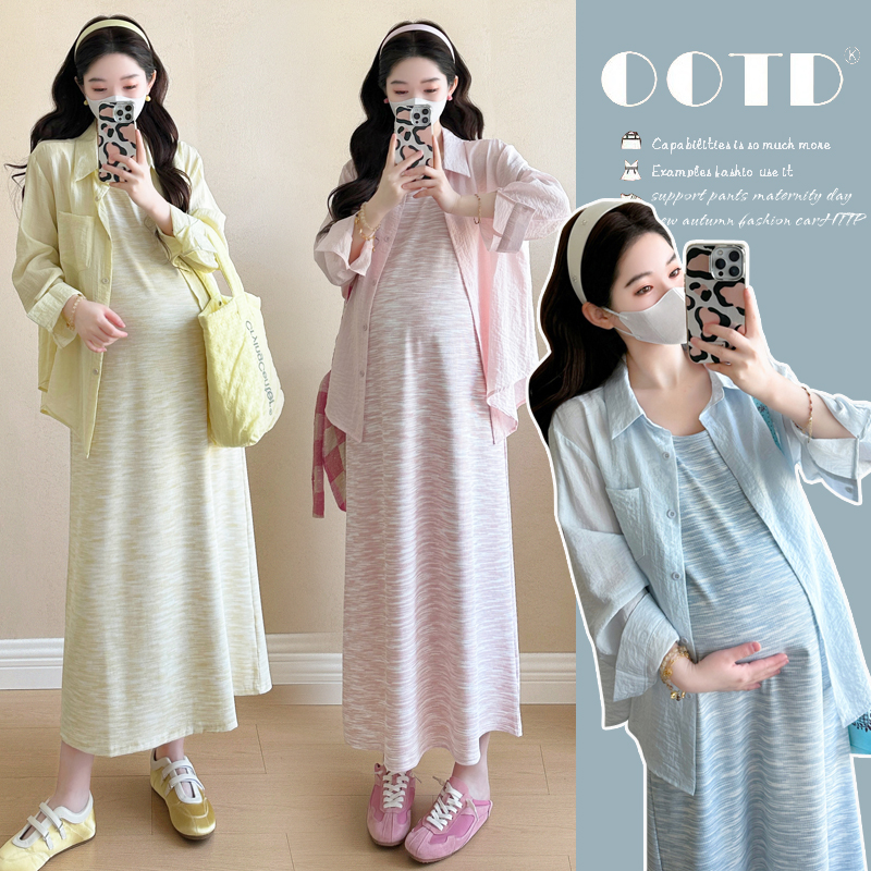 2025孕妇夏季新款扎染彩色背心裙＋防晒衬衫孕妇显瘦宽松冰凉薄款