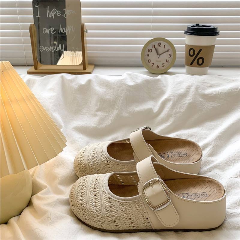 2025新款厚底网红包头半拖鞋女外穿夏季镂空凉鞋一脚蹬勃肯凉拖鞋