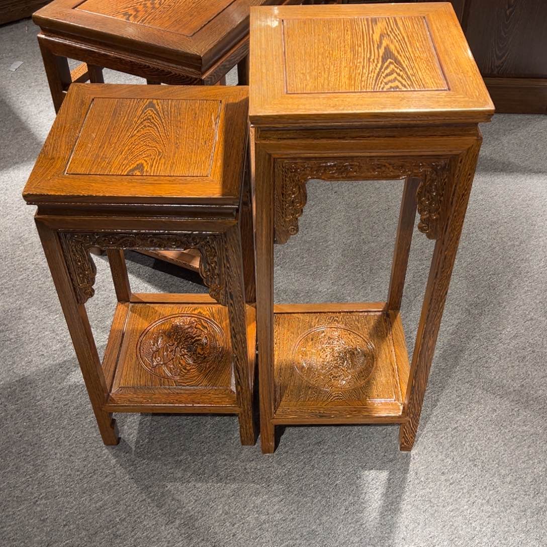 鸡翅木类家具鸡翅木花架80高一个65高一个