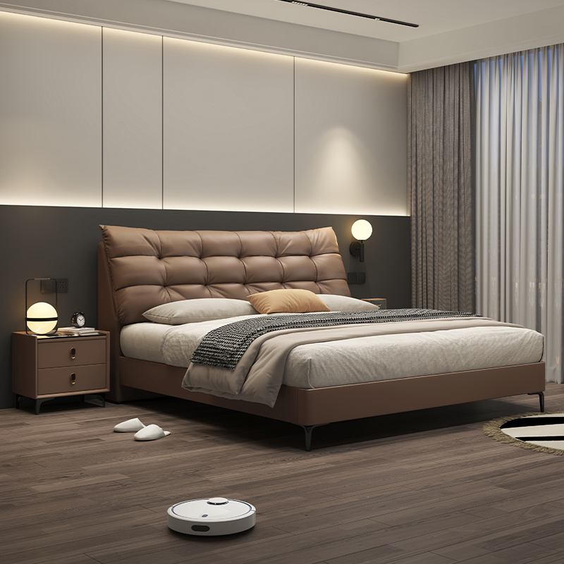 简约现代齐边软包皮床主卧室高端大气双人床卧室家用婚床皮艺床