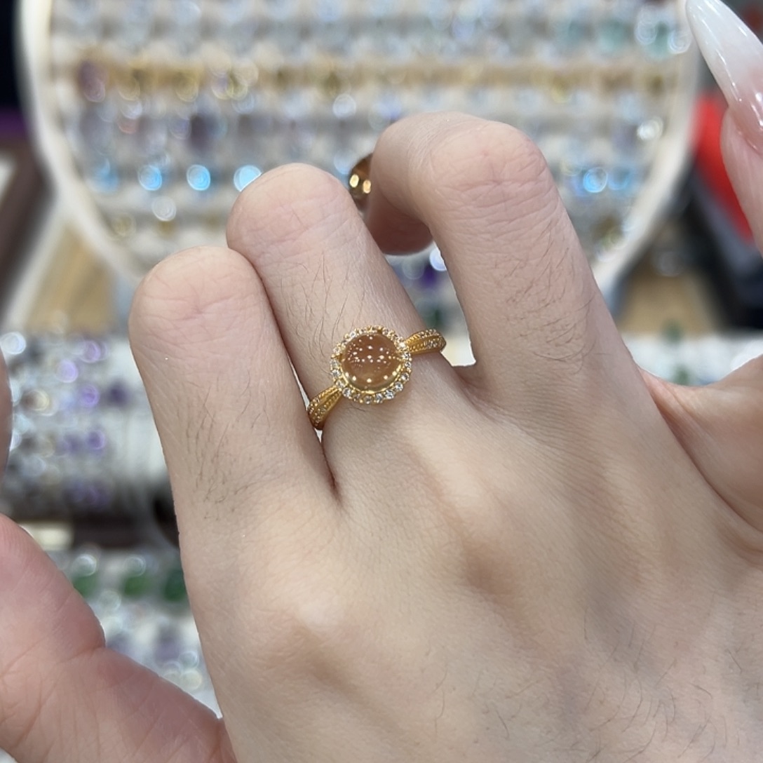 黄晶戒指银S925镶嵌