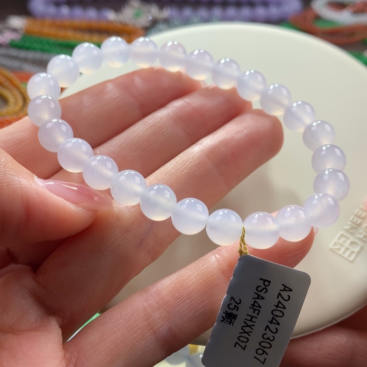 翡翠手链未镶嵌冰润牛奶白卡7.5