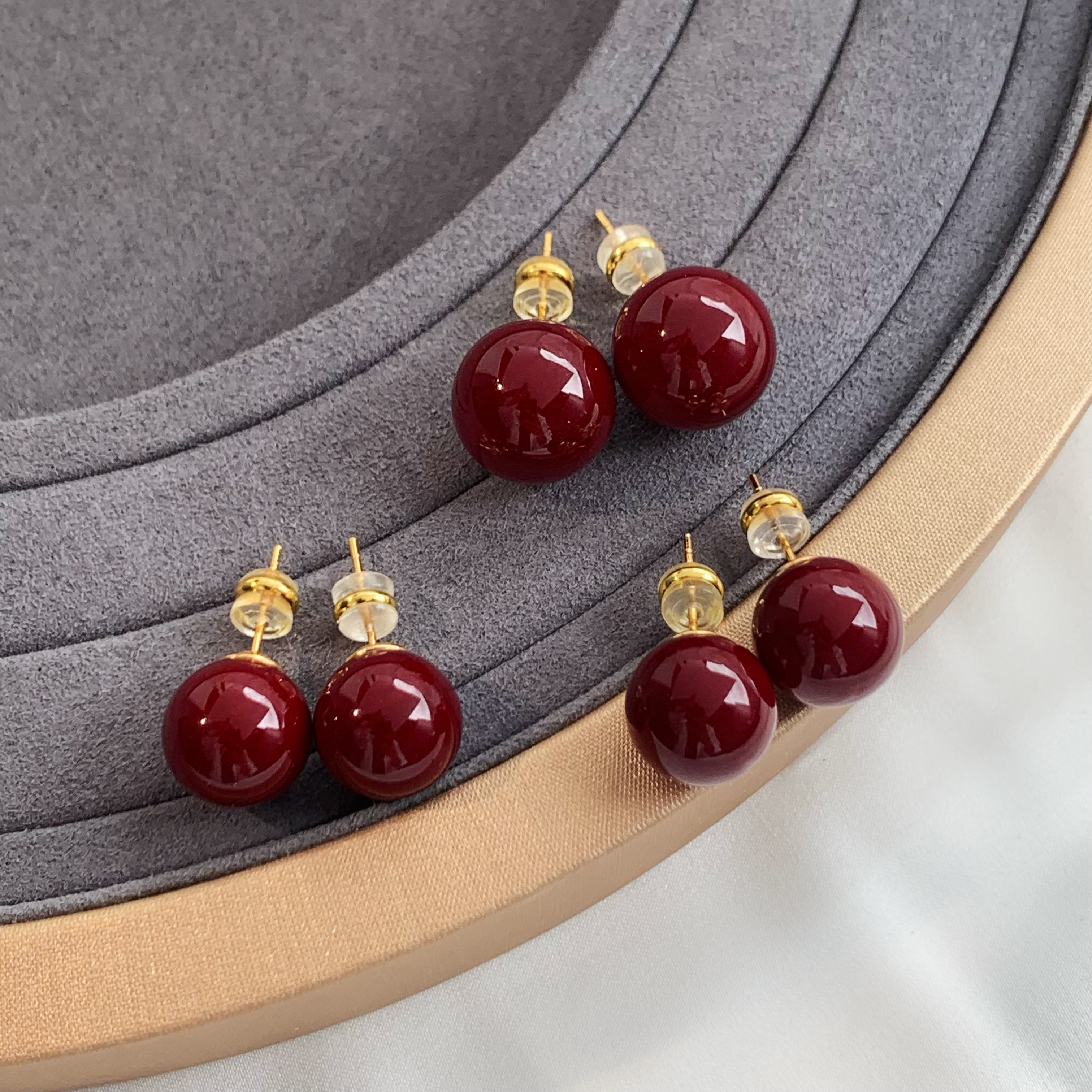 925银仿珍珠耳饰 Lūw耳饰红豆色新年耳钉女简约设计复古气质耳环