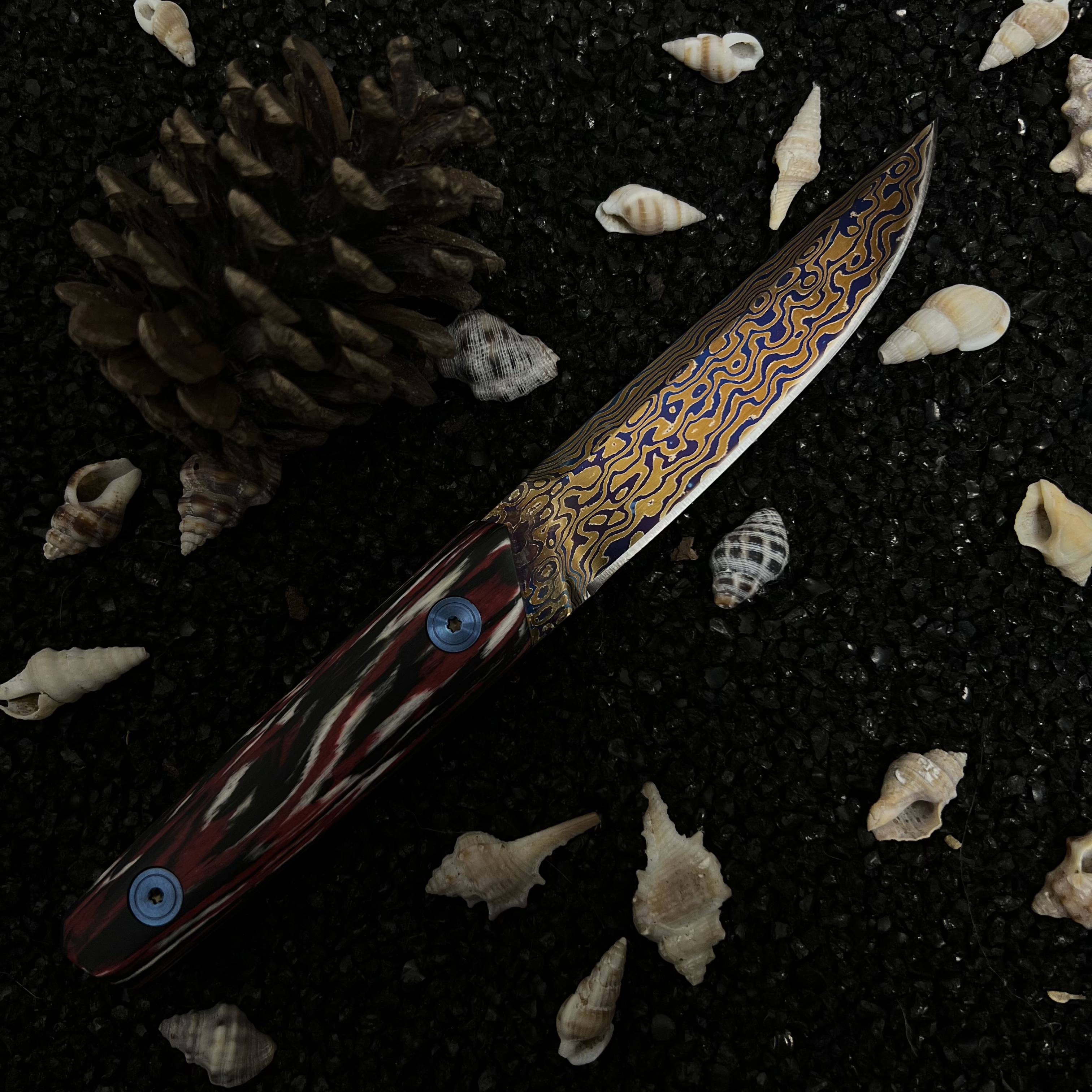 烤蓝夹铜大马 G10手柄 手工户外刀