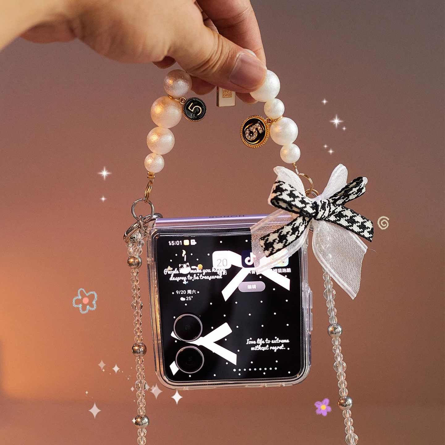 适用荣耀magicvflip2小香风透明软壳新款VFlip2带手链斜挎手机壳