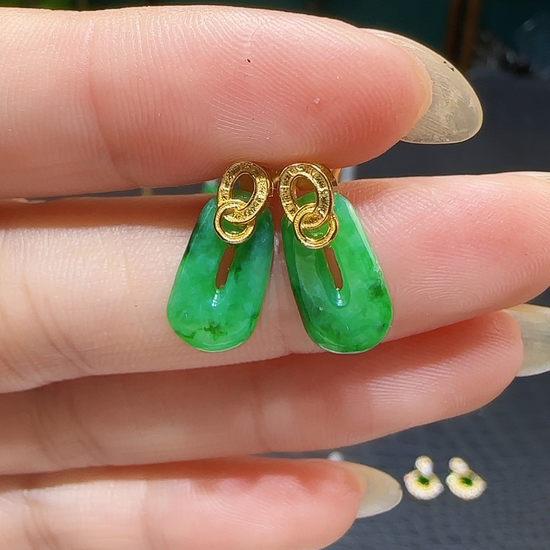 翡翠银S925镶嵌耳饰天然缅甸a货翡翠