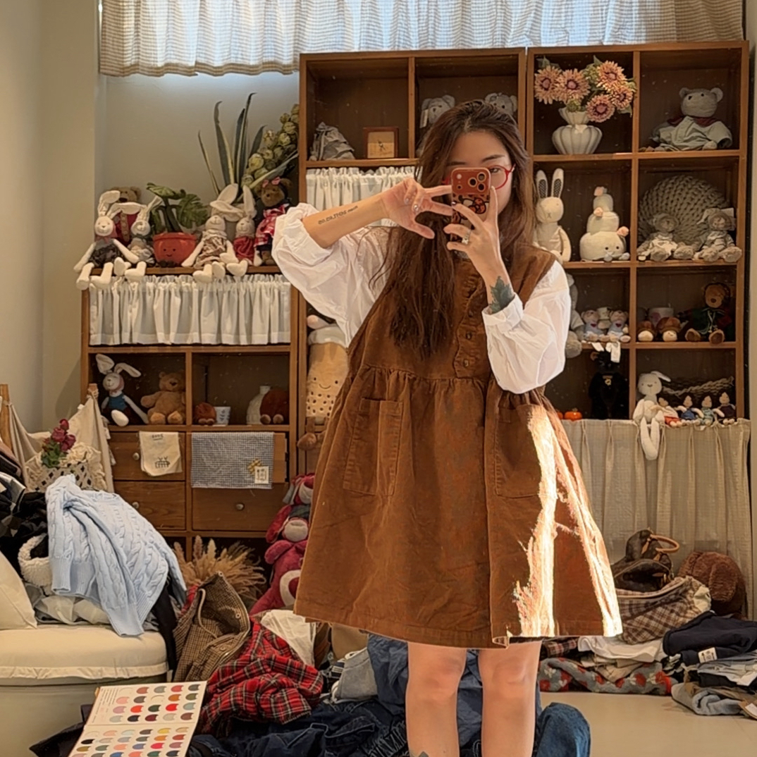 夏小朵 灯芯绒木耳边连衣裙 简约时尚百搭小众设计连衣裙