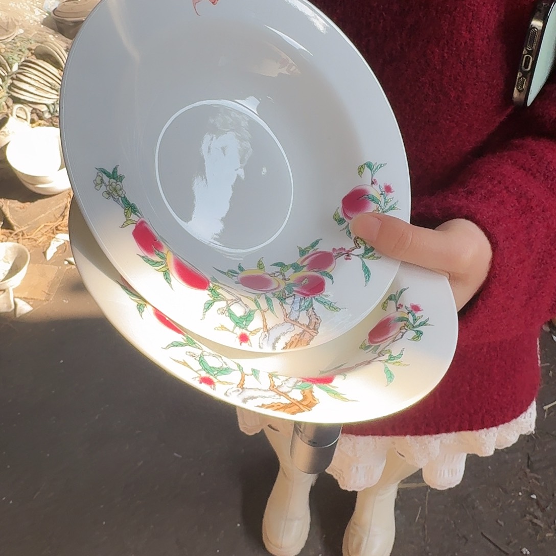 摆件陶景德镇陶瓷7寸寿桃盘2个